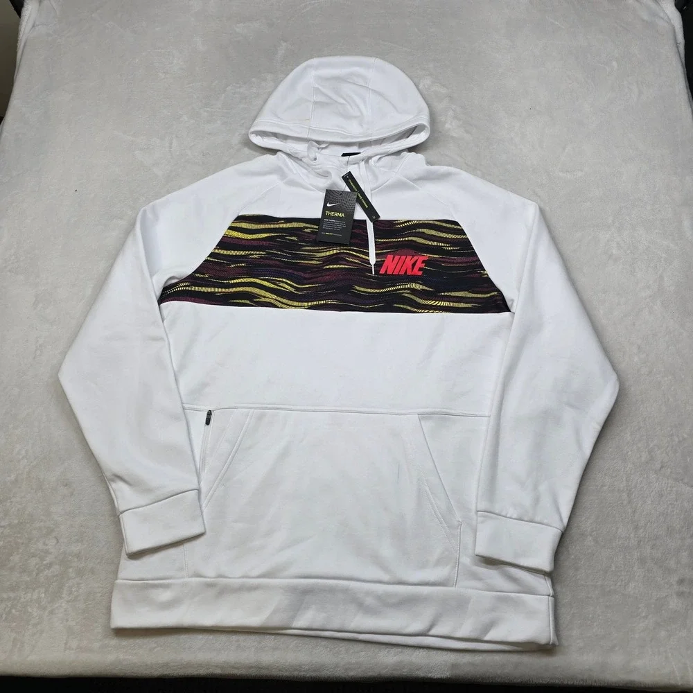 Nike Therma Training Hoodie Mens Large White Sweatshirt‎ Graphic MARKS NEW